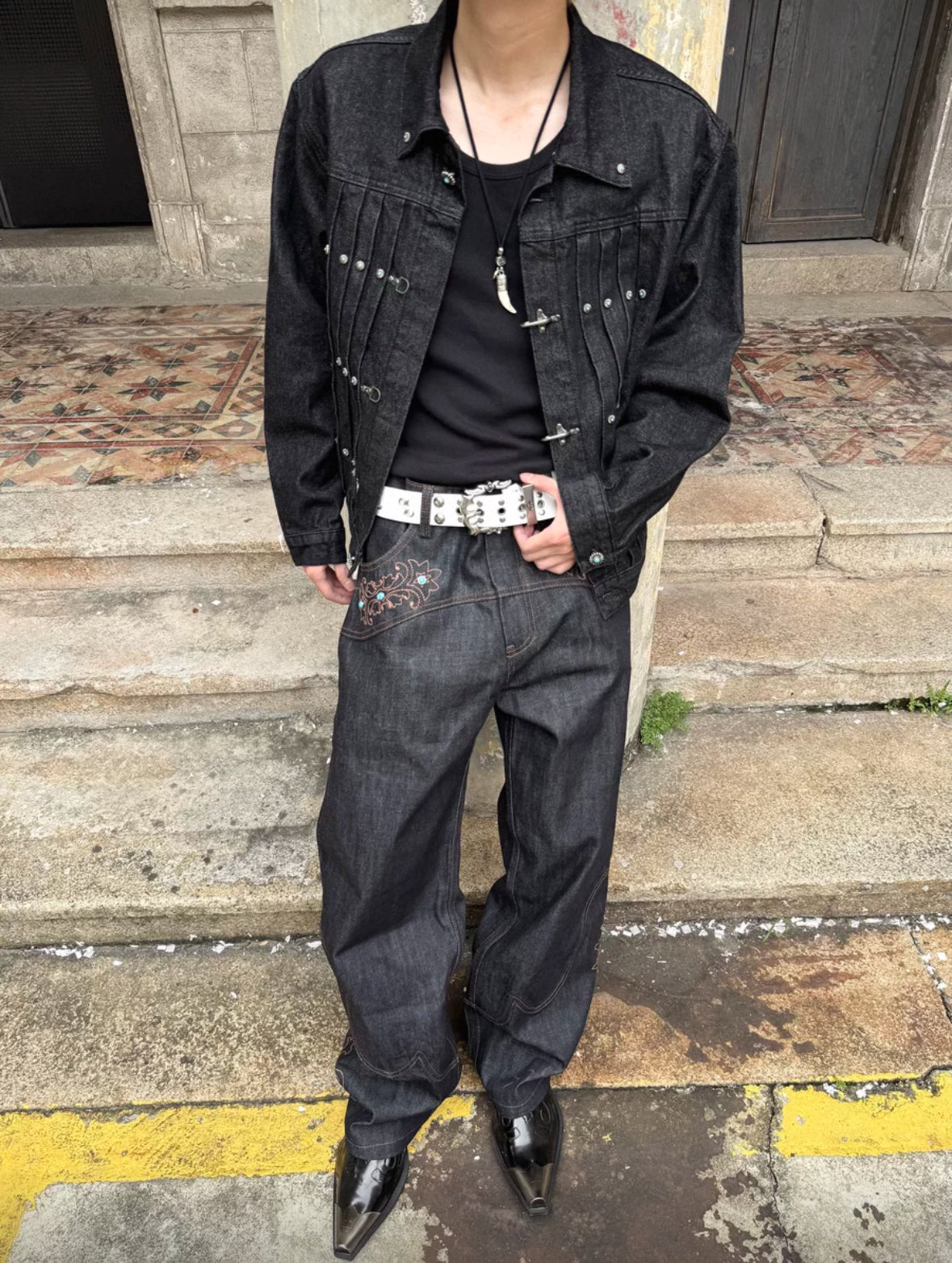 ANTIDOTE Buckle Accent Denim Jacket