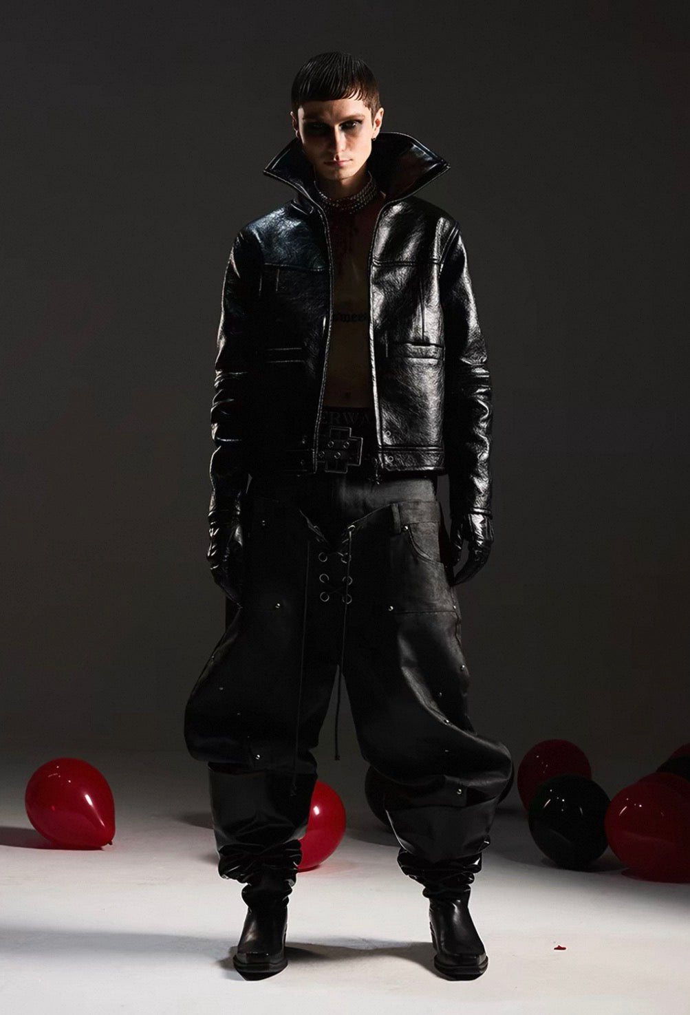 DARKRTPTS High Neck PU Lether Jacket