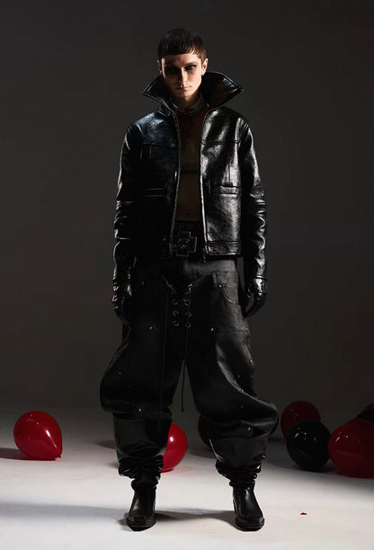 DARKRTPTS High Neck PU Lether Jacket