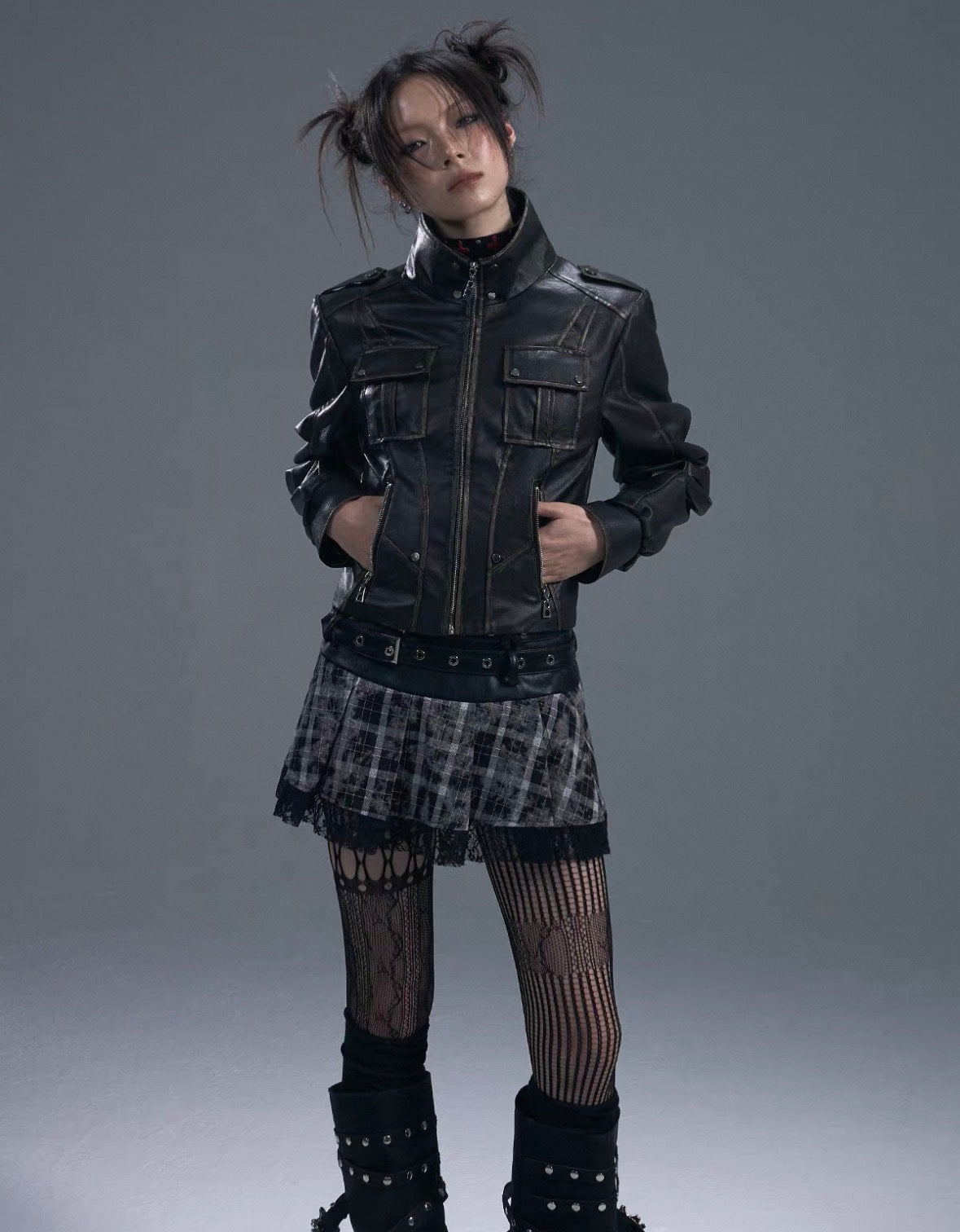 FRUSTRATION GARDEN Cropped PU leather Jacket