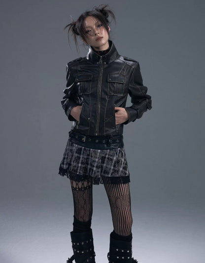 FRUSTRATION GARDEN Cropped PU leather Jacket