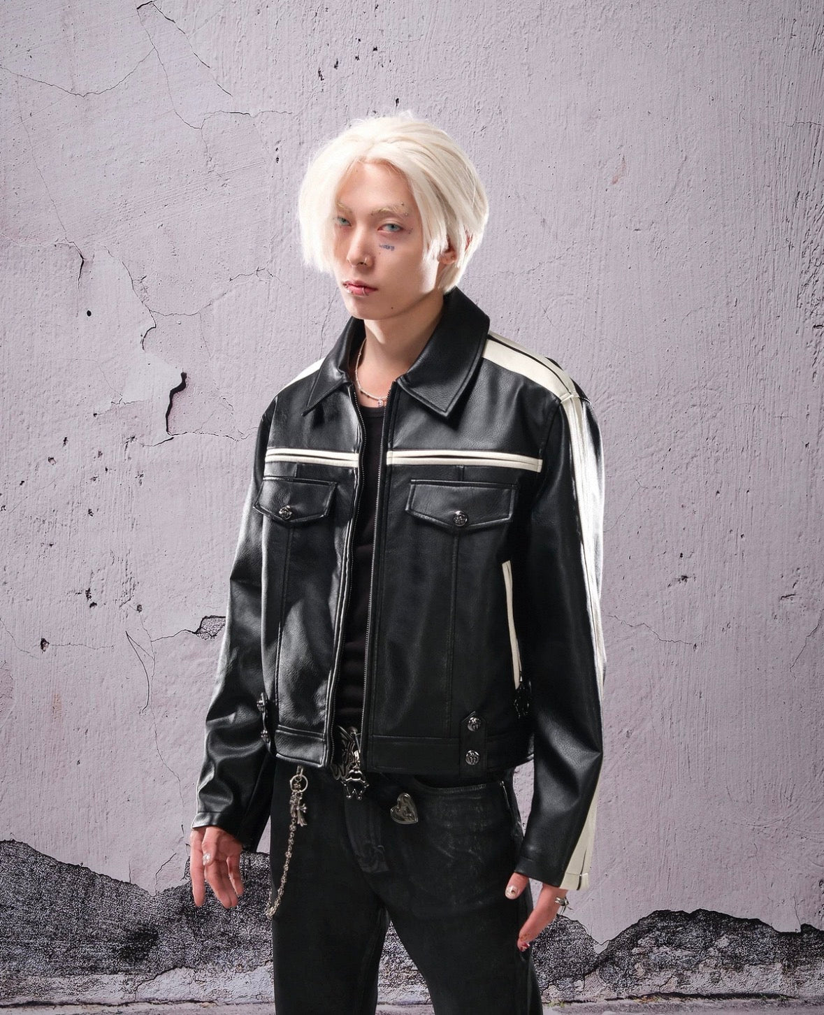 THEWET PU Lether Line Short Jacket