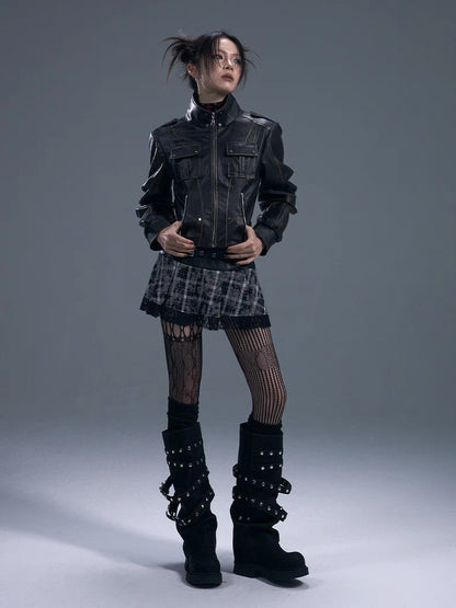 FRUSTRATION GARDEN Cropped PU leather Jacket