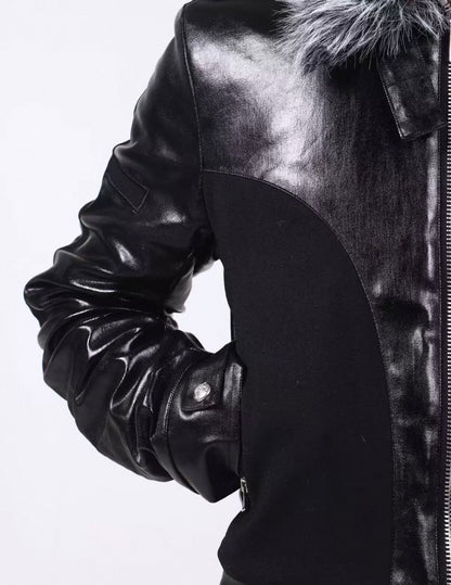 Cross Buckle Wax-Washed Fur Collar Padded Jacket