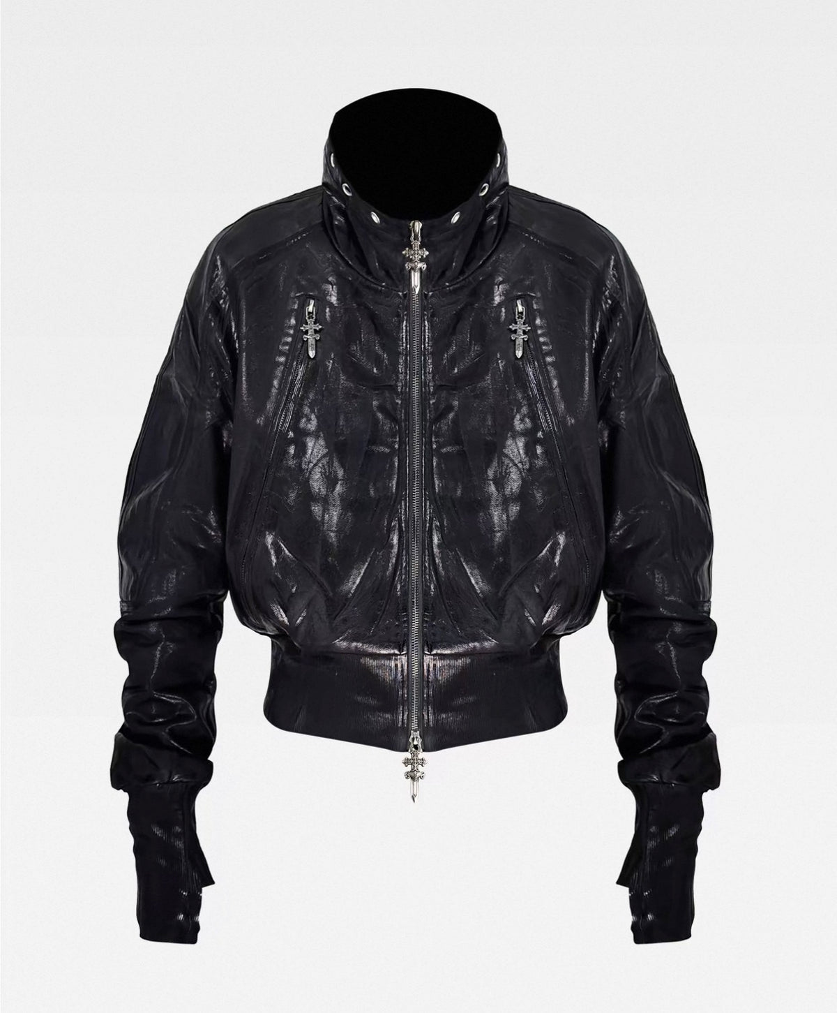 Metal Black Stand Collar Zipper Jacket
