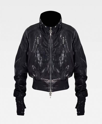 Metal Black Stand Collar Zipper Jacket