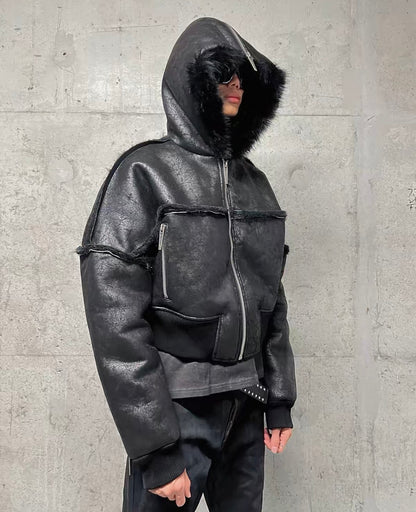 REBEL WAVE PU Leather Far Jacket