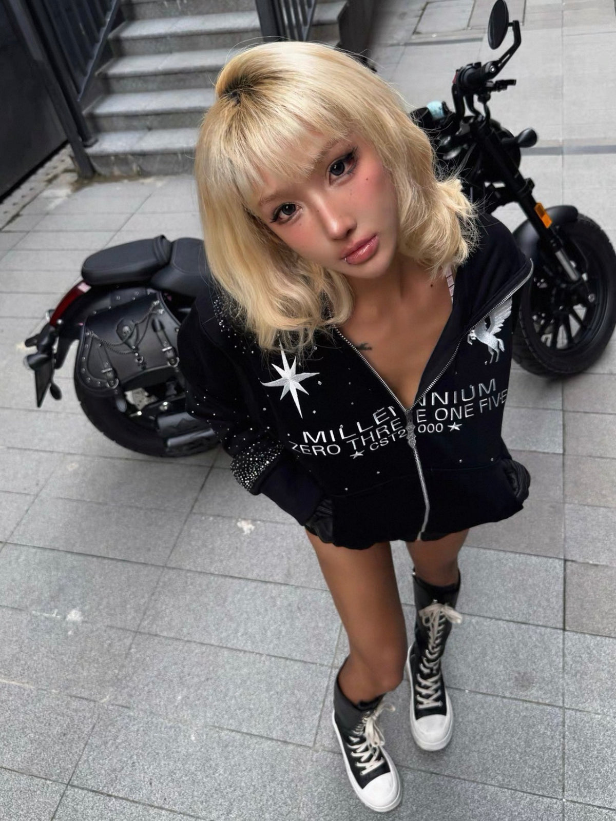 Celestial Embroidered Zip-Up Hoodie