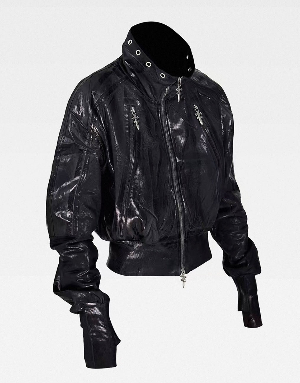 Metal Black Stand Collar Zipper Jacket