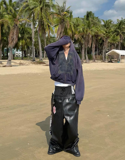 FOURTH3EX Double Waist PU Leather Pants