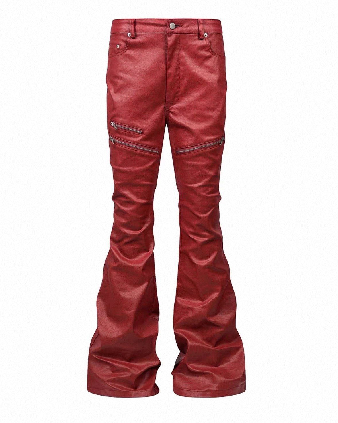 REVEL WAVE Red Lether Flare Pants