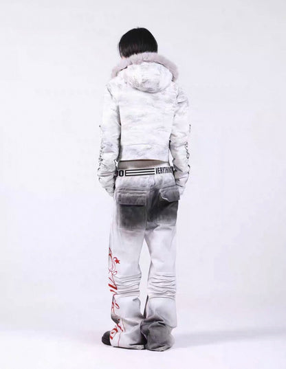 Washed Vintage Fur Collar Hooded Jacket