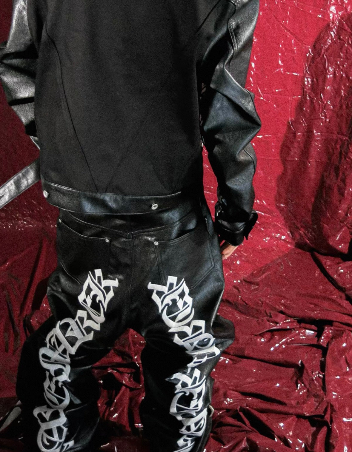 GROUPMAREK PU Leather Lettering Pants