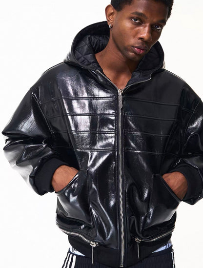 FOURTH3EX PU Leather Short Jacket