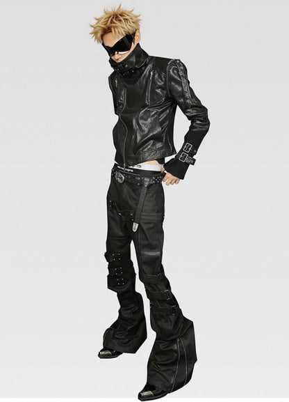 ATANOTHINGNESS Cross PU leather Jacket