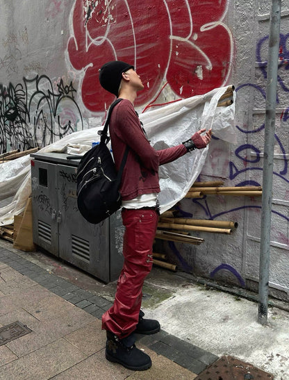 REVEL WAVE Red Lether Flare Pants