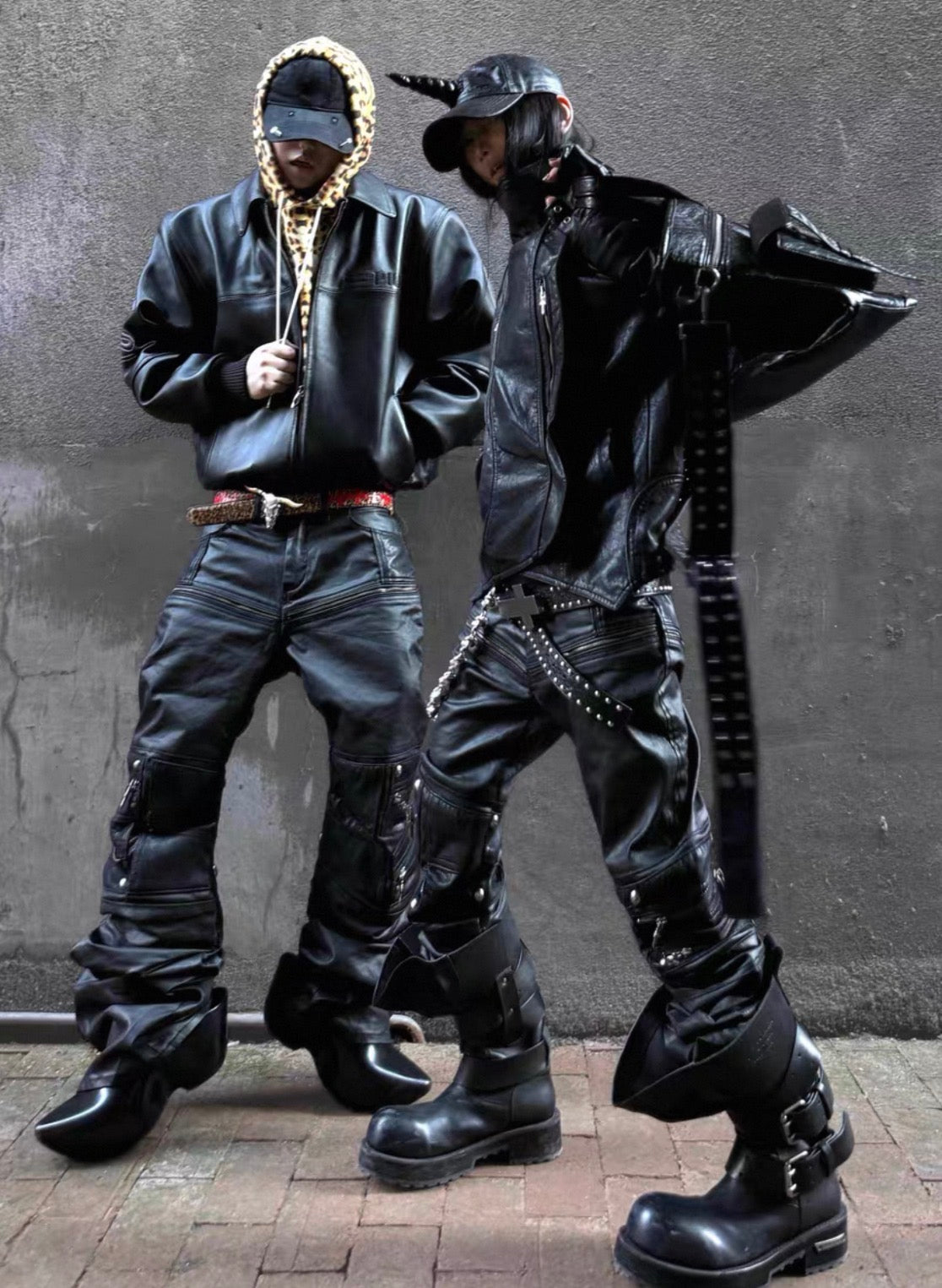 YOUWILLKNOW PU Lether Technical Flare Pants