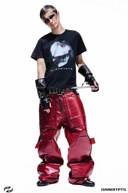 DARKRTPTS Red coated rivet pants