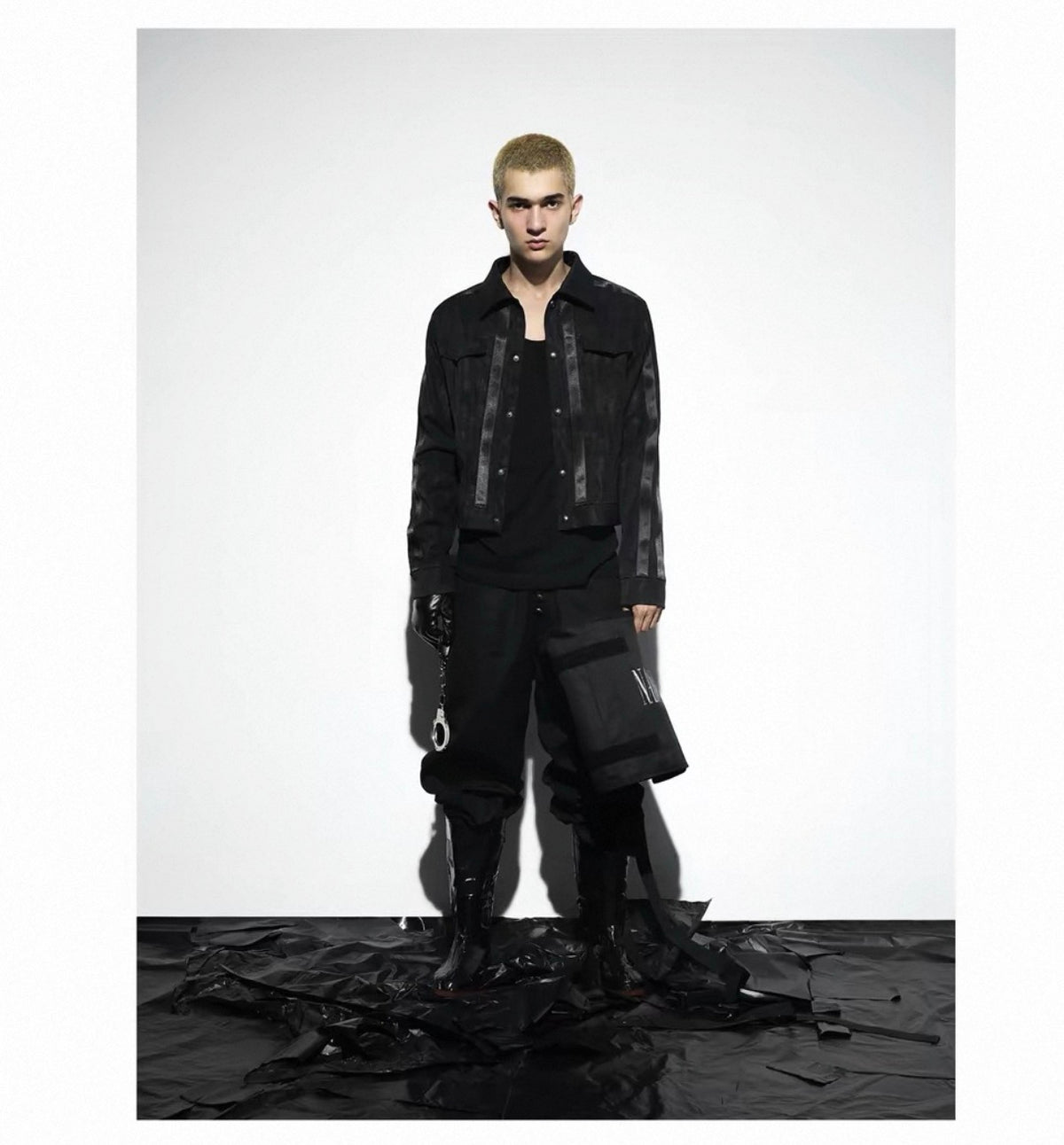 Blood Vein Silver Black Cropped PU Leather Jacket