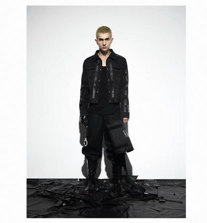 Blood Vein Silver Black Cropped PU Leather Jacket