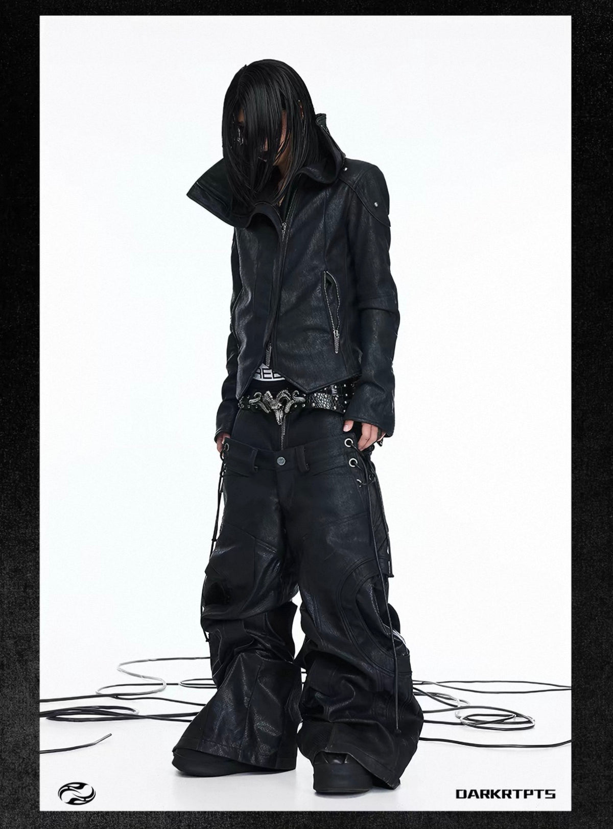 Asymmetric Split Stand Collar Leather Jacket