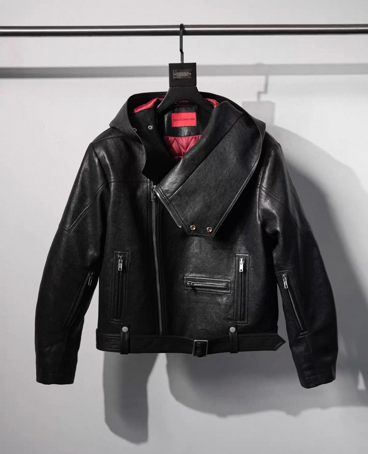 EODUP High Neck PU Leather Jacket