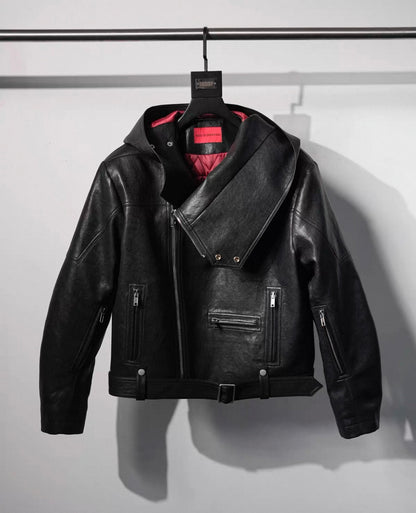 EODUP High Neck PU Leather Jacket