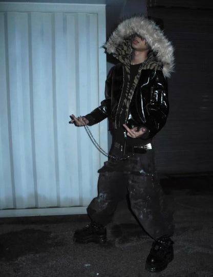 UCAN'TBELIKEME PU Leather Far Jacket