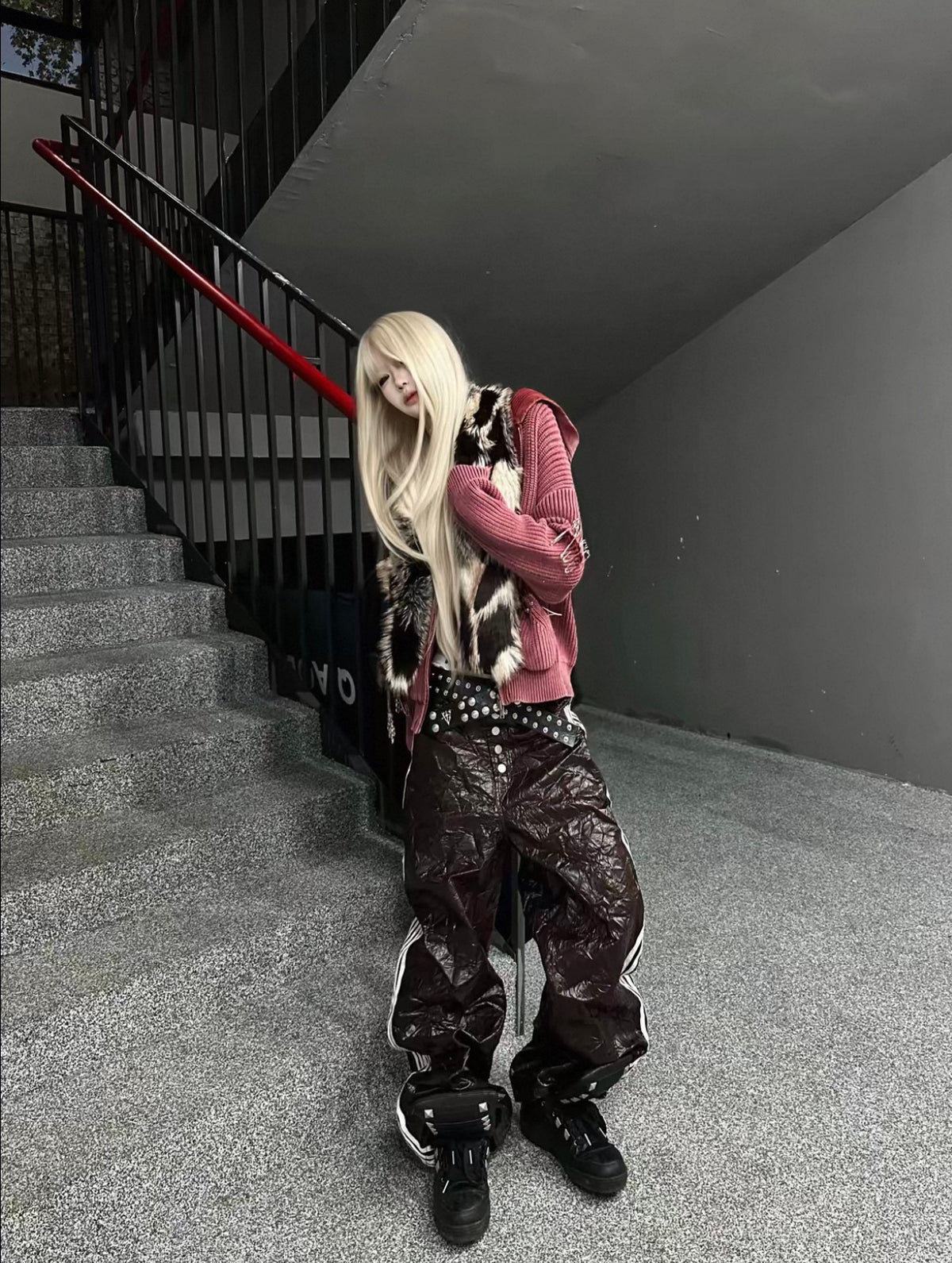 99CLUB クラックレザー ワイドパンツ 5本ライン SELFISH