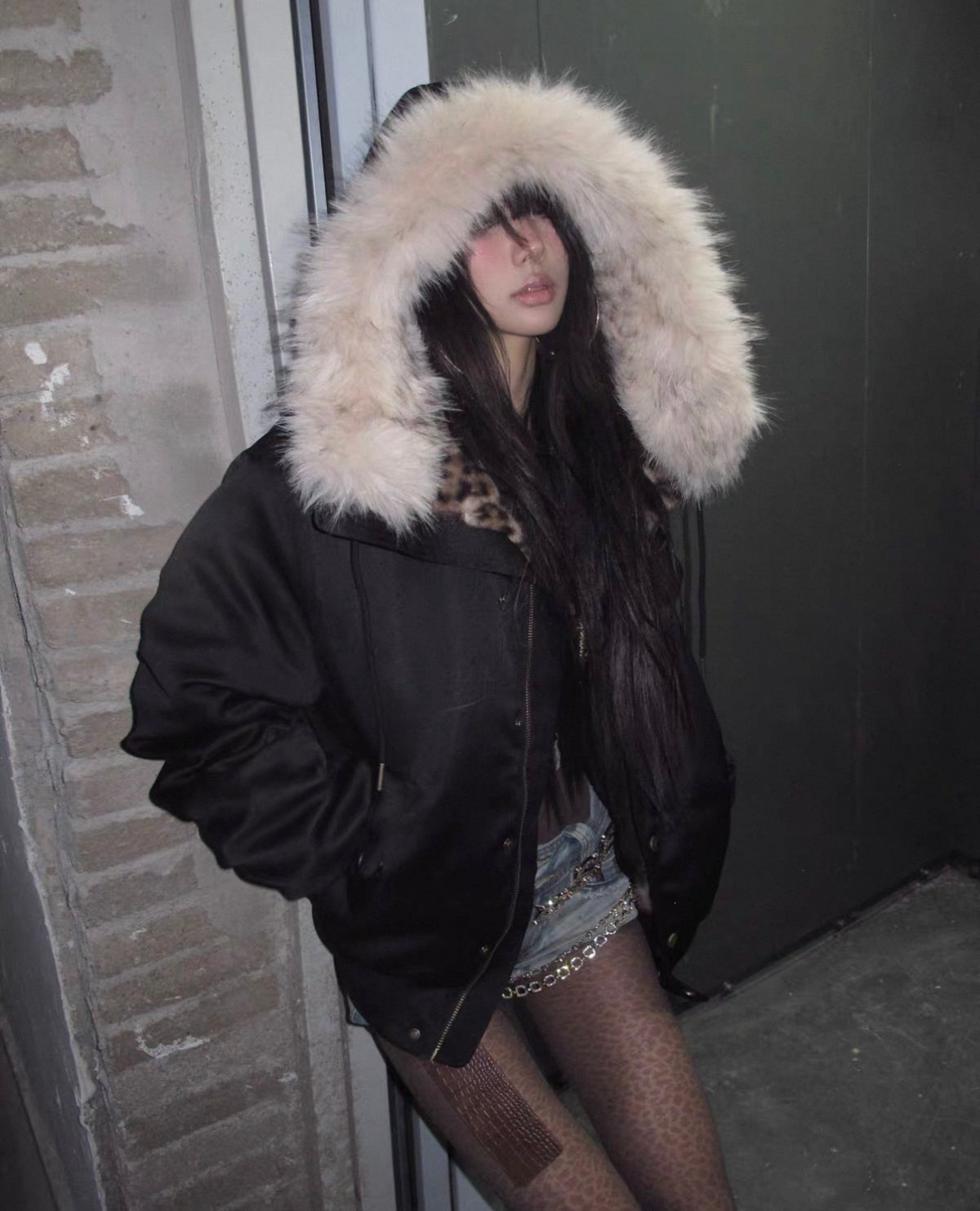 Leopard Fur Collar Red Star Hooded Padded Jacket
