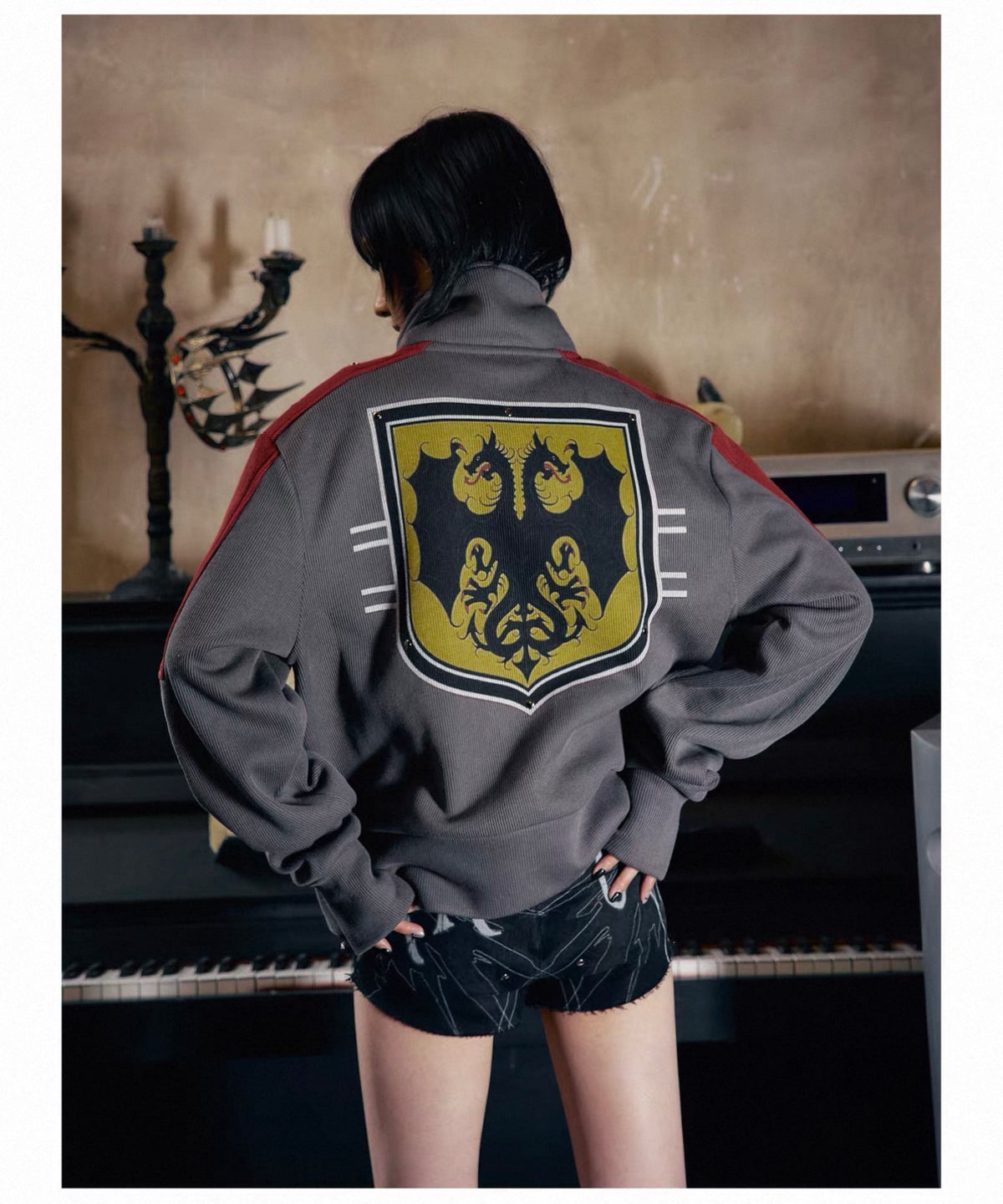Star Knight Stand Collar Fleece Zip-Up Sweatshirt Jacket