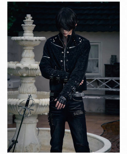 Cross Feather Napoleon Collar Suede-Touch Padded Jacket