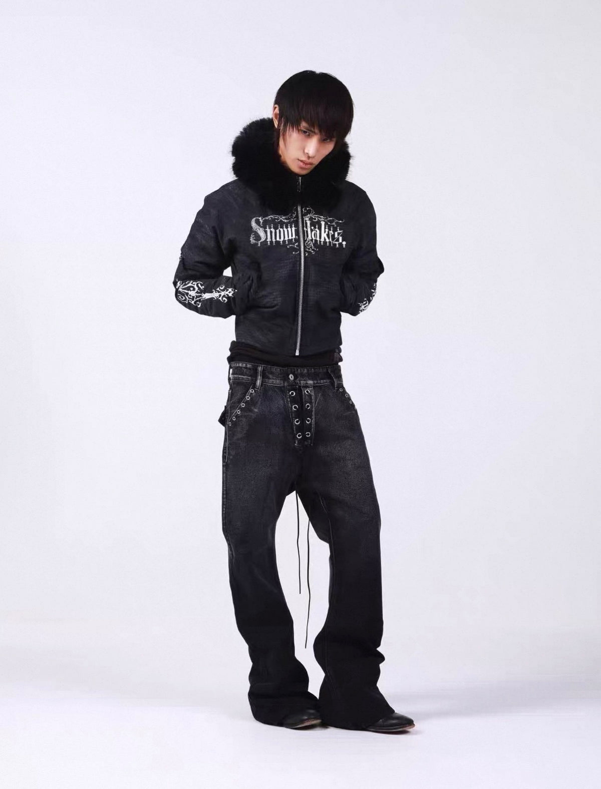 Washed Vintage Fur Collar Hooded Jacket