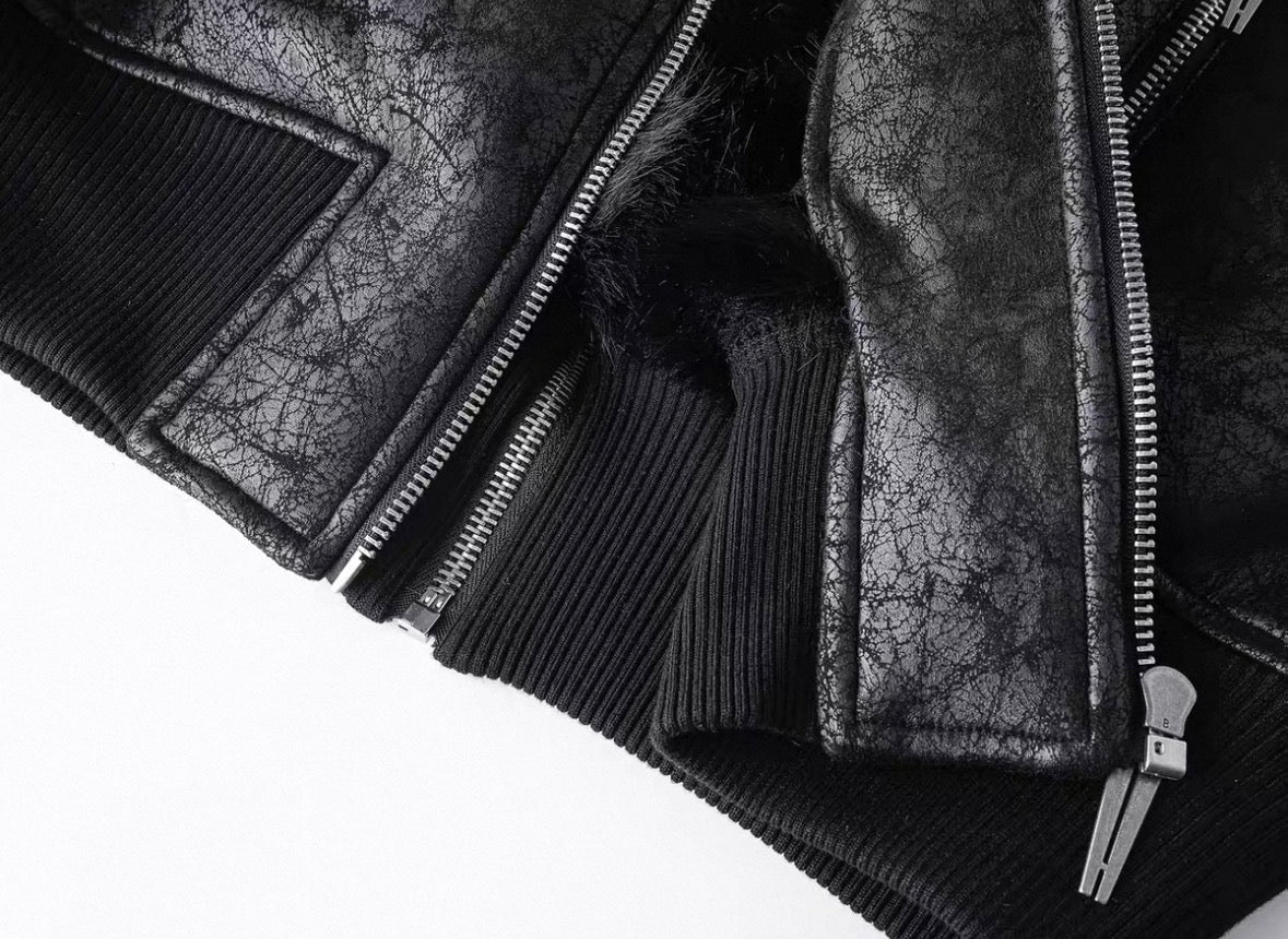 REBEL WAVE PU Leather Far Jacket