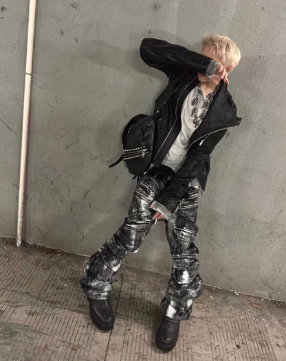 ROLLINGMONEY Silver Wax Cargo Jeans