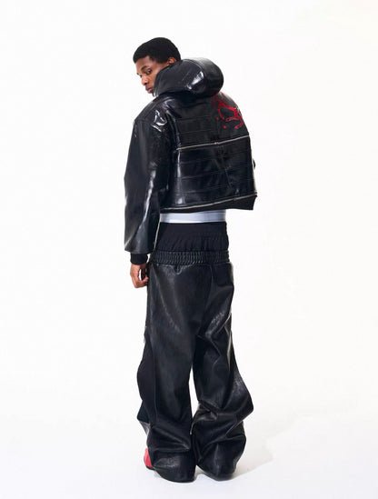 FOURTH3EX PU Leather Short Jacket