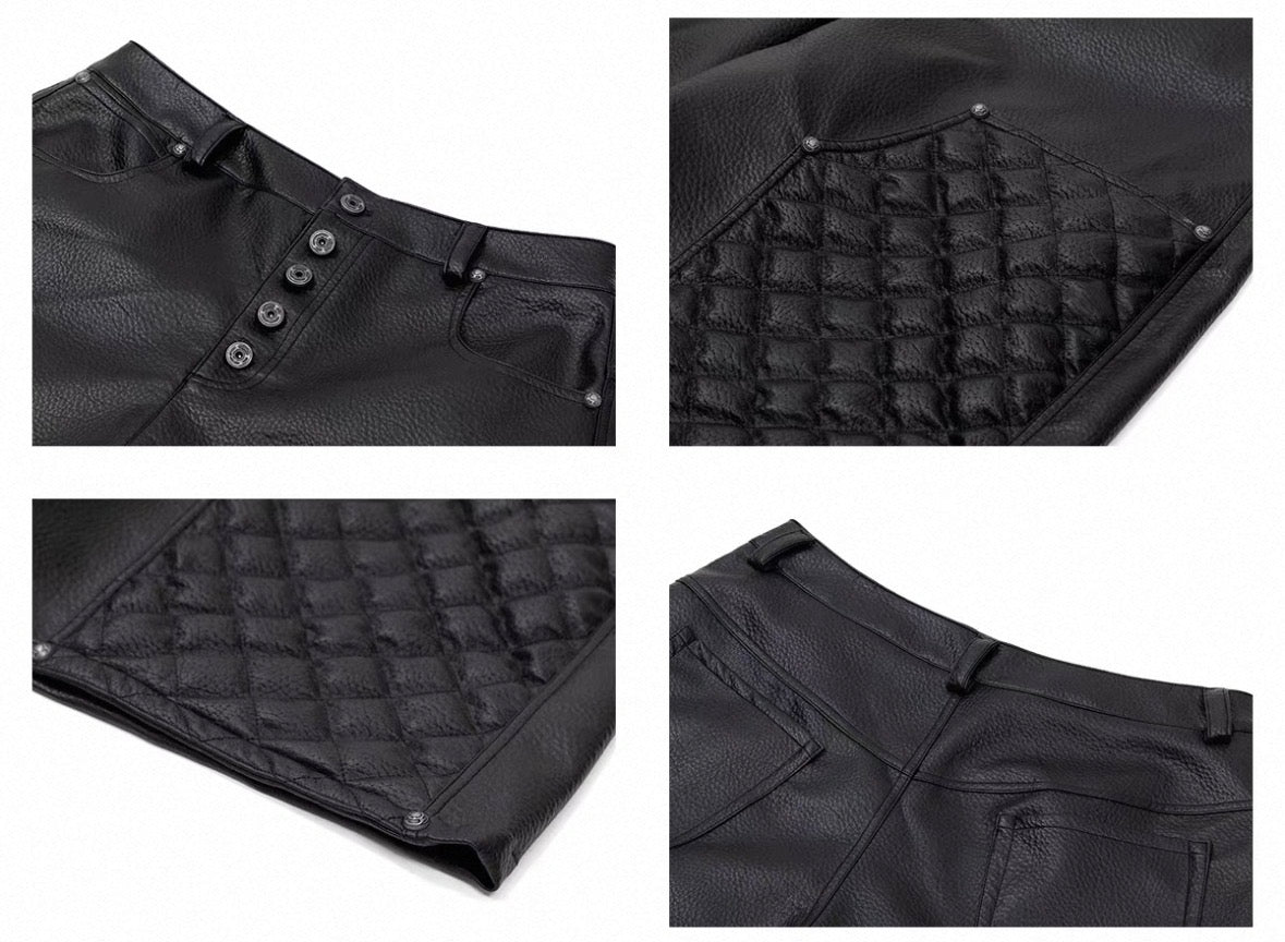 Vintage Diamond Quilted Cropped PU Leather Pants