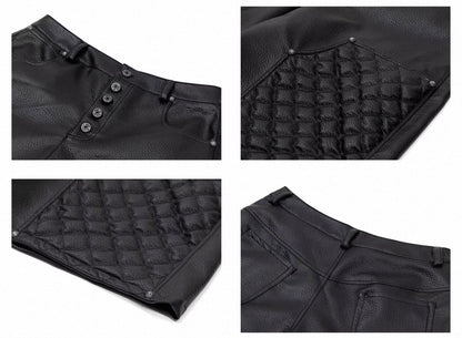 Vintage Diamond Quilted Cropped PU Leather Pants