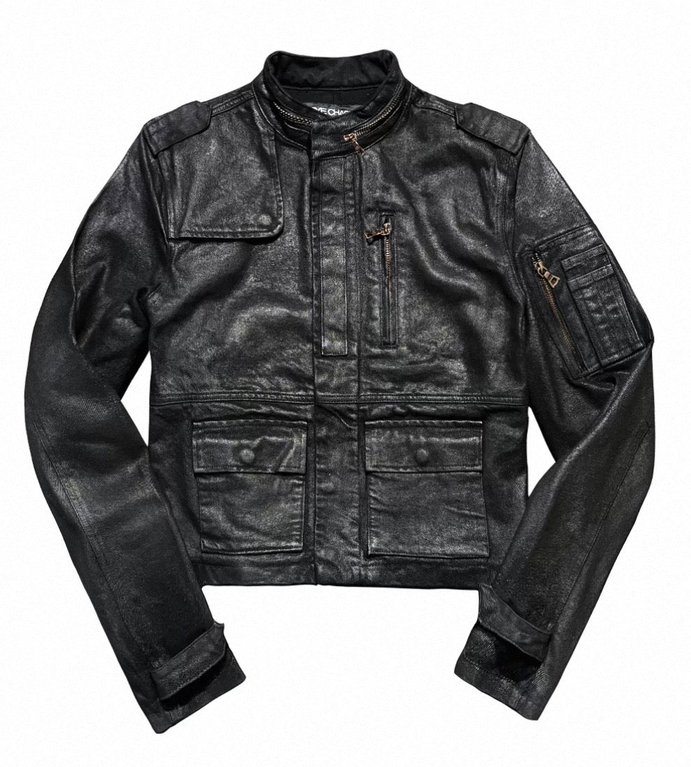 Black M65 Inspired Cropped Padded Denim Jacket