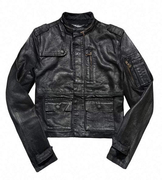 Black M65 Inspired Cropped Padded Denim Jacket