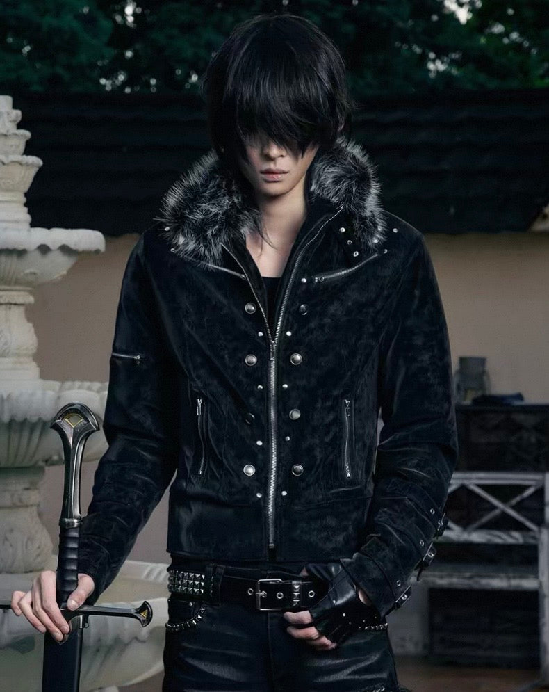 Cross Feather Napoleon Collar Suede-Touch Padded Jacket