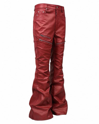 REVEL WAVE Red Lether Flare Pants