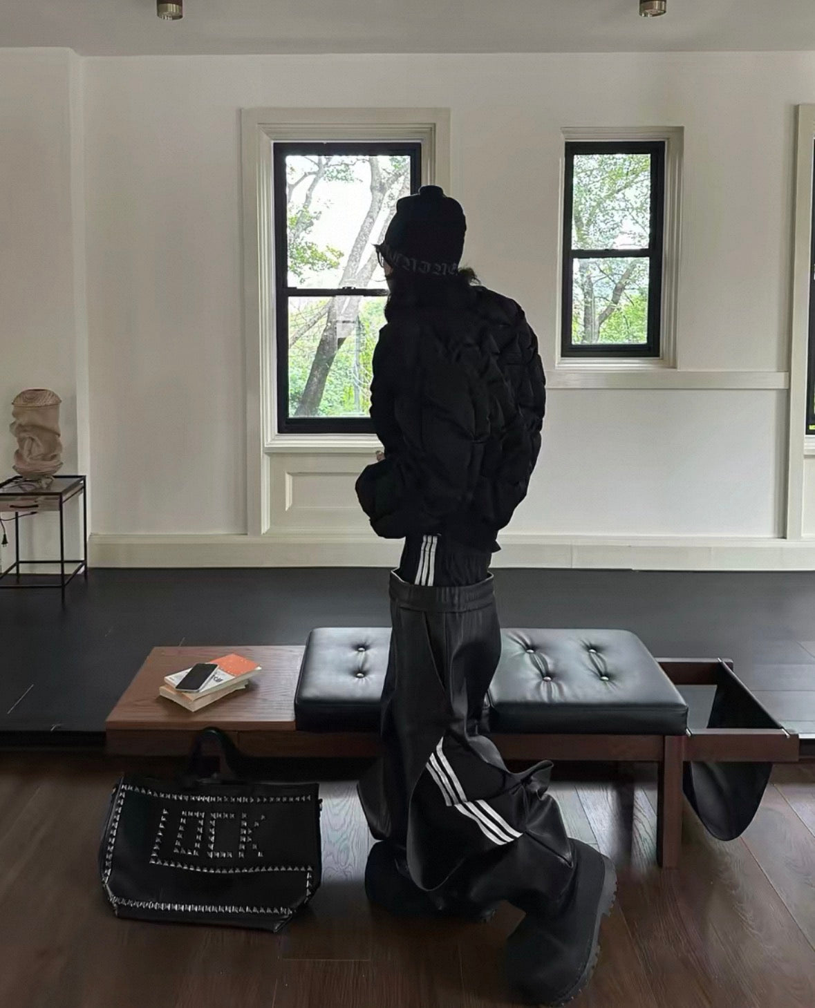 FOURTH3EX Double Waist PU Leather Pants