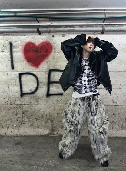 Leopard Faux Fur Jacket/Relaxed Pants Setup
