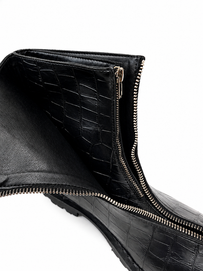 Leather Double-Zip Motorcycle Boots
