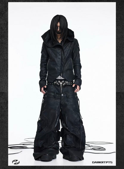 Asymmetric Split Stand Collar Leather Jacket