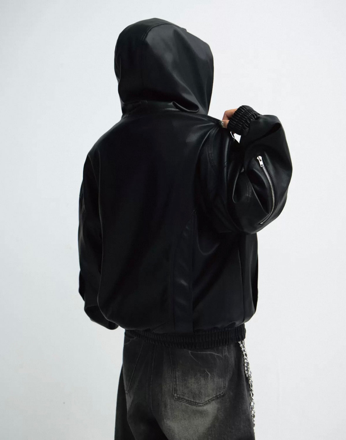 PERSONSOUL PU Leather Hoodie