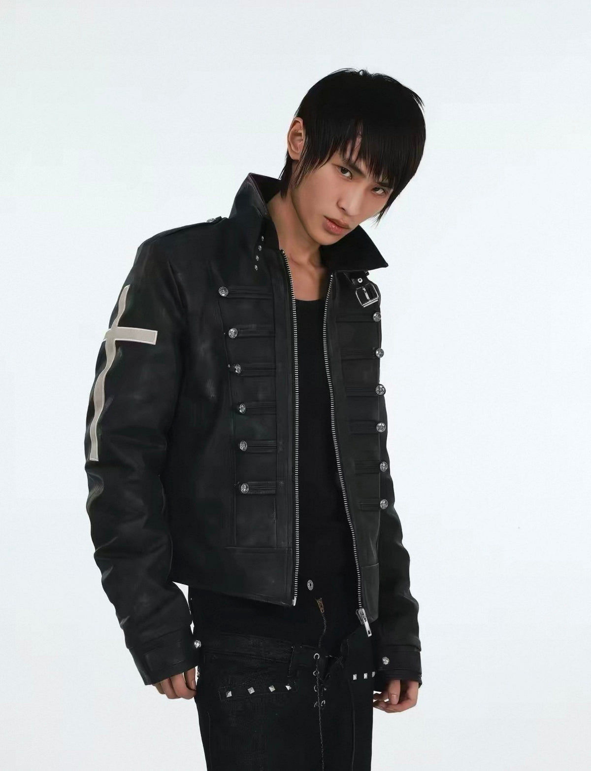 DETW ゴシッククロスバックル スリムレザージャケット SELFISH