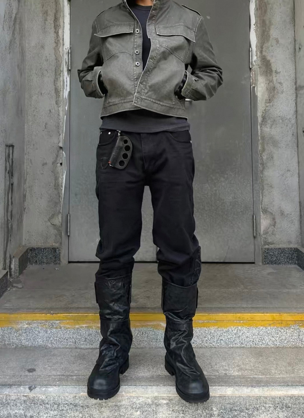 Vintage Washed Leather Mid-Calf Rider Boots