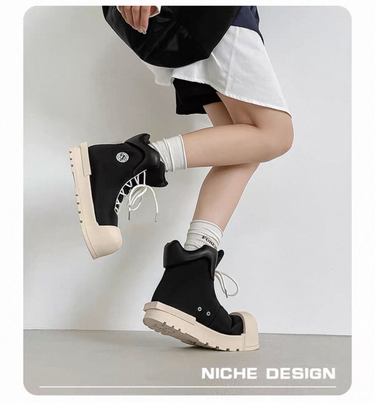 厚底ハイカットスニーカー メンズ 黒白 SELFISH